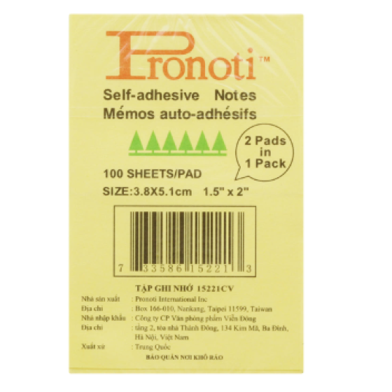 Giấy note vàng 1,5x2 Pronoti 